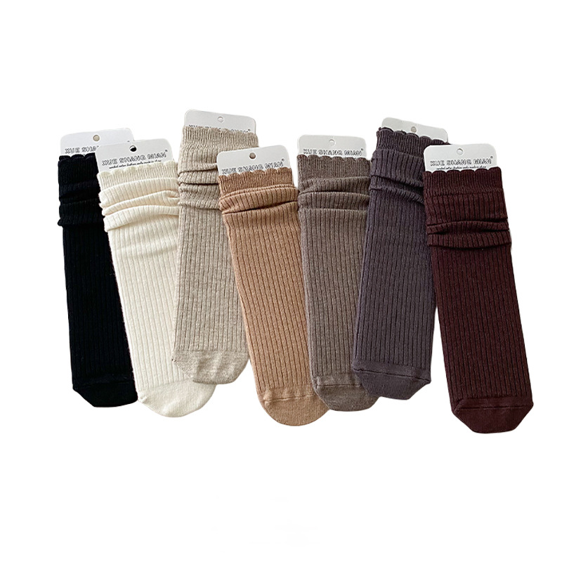 Calcetines de encaje calcetines de otoño e invierno de las mujeres calcetines de pila de Cachemira largos rectos de color sólido raya delgada Maillard cálido a media pierna lote de fábrica image 7