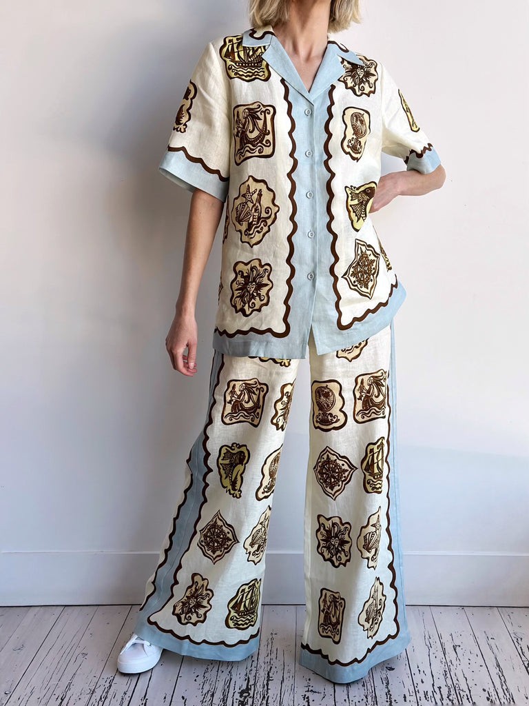 European American Cross-border 2024 New And Casual Fashion Versatile Linen With Suit Collar Shirt Set_ecoleips.com