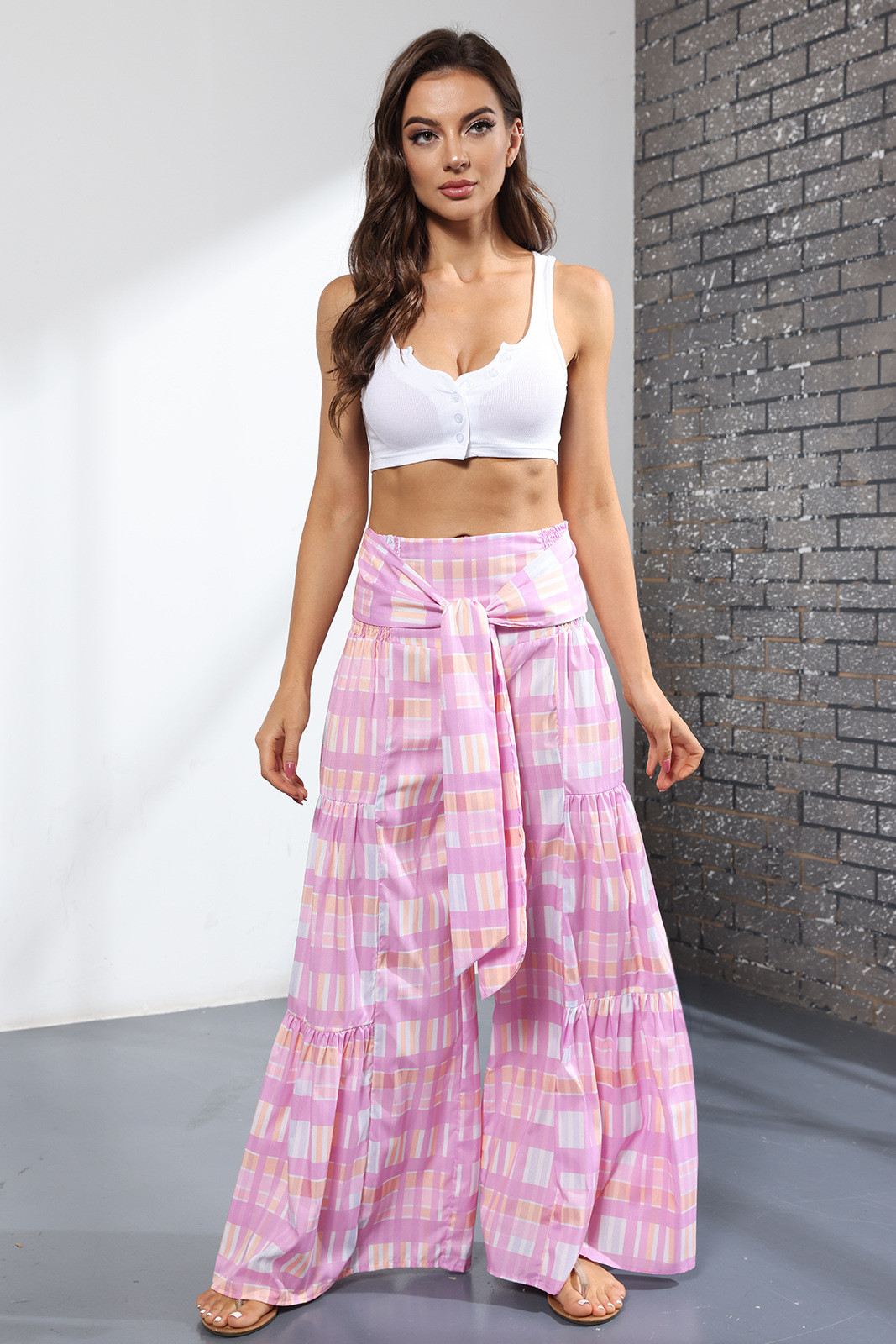 printing loose high waist flared wide-leg pants-Multicolor NSMDF131107