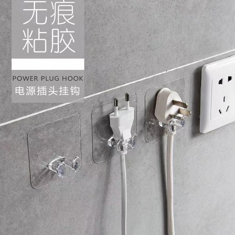 Transparent Plug Hook Plastic Traceless Strong Power Supply Sticky Hook Socket Wire Nail-Free Bracket Hook