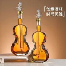 现货批发创意玻璃洋酒瓶葡萄酒瓶小提琴工艺红酒瓶威士忌洋酒瓶
