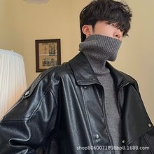 欧美街头潮流宽松机车服皮衣男潮痞帅气高级感飞行员PU皮夹克外套