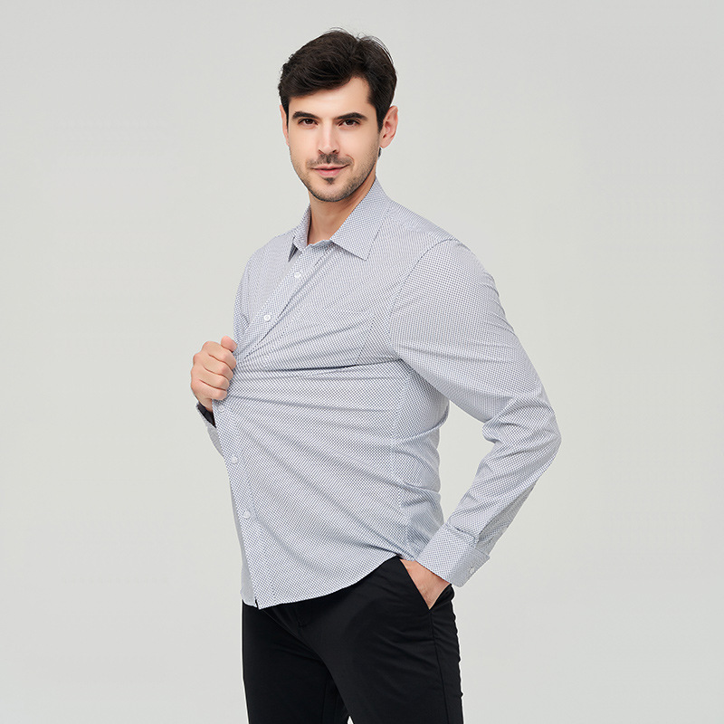 Camisa de Hombre de Estilo Americano, Clásica, Madura, Elástica, de Manga Larga, Estampada, Informal de Negocios, para Otoño