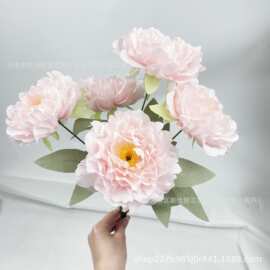 牡丹仿真花把束假花雪花牡丹油画牡丹花头婚庆家居花艺室内外摆件