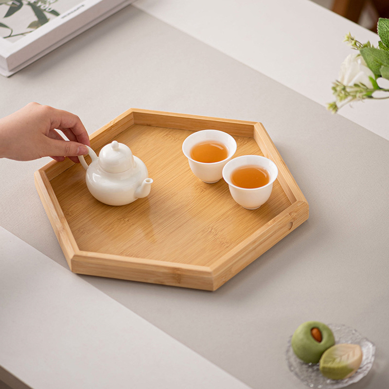 竹木托盘长方形茶盘商用带把手手提复古家用水杯酒店餐盘大小盘子|undefined