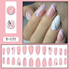 Marble multicoloured line nail stickers, almond fake nails for manicure, suitable for import, wholesale, ready-made product