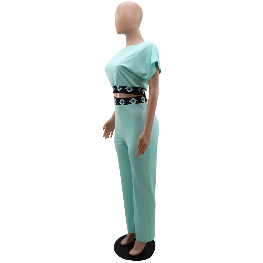 Casual Short Sleeve Coat Women Summer Solid Color All Matching Loose Straight Trousers Two Piece Set