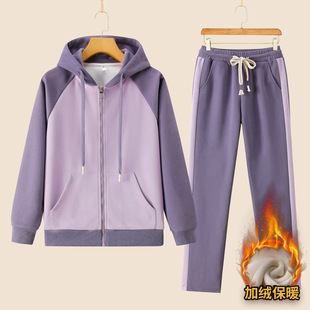 Sports Leisure suit Women's Winter fleece-lined Warm Fashion Slim-fit Hooded Sweat Pants Fitness Two-piece Fashionable Set