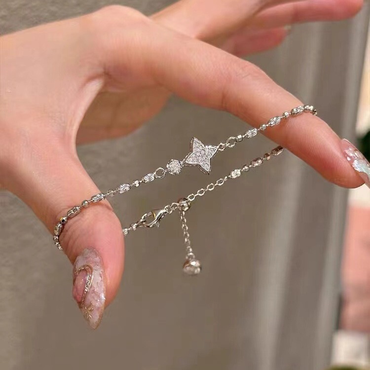 "Star on the Moon" Cold Wind silver Four Mangxing Zircon Bracelet Exquisite Light Luxury Adjustable Design Bracelet for Women