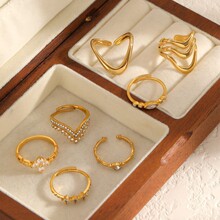 欧美跨境不锈钢镶钻戒指手饰套装18k金真空电镀钛钢不掉色戒指