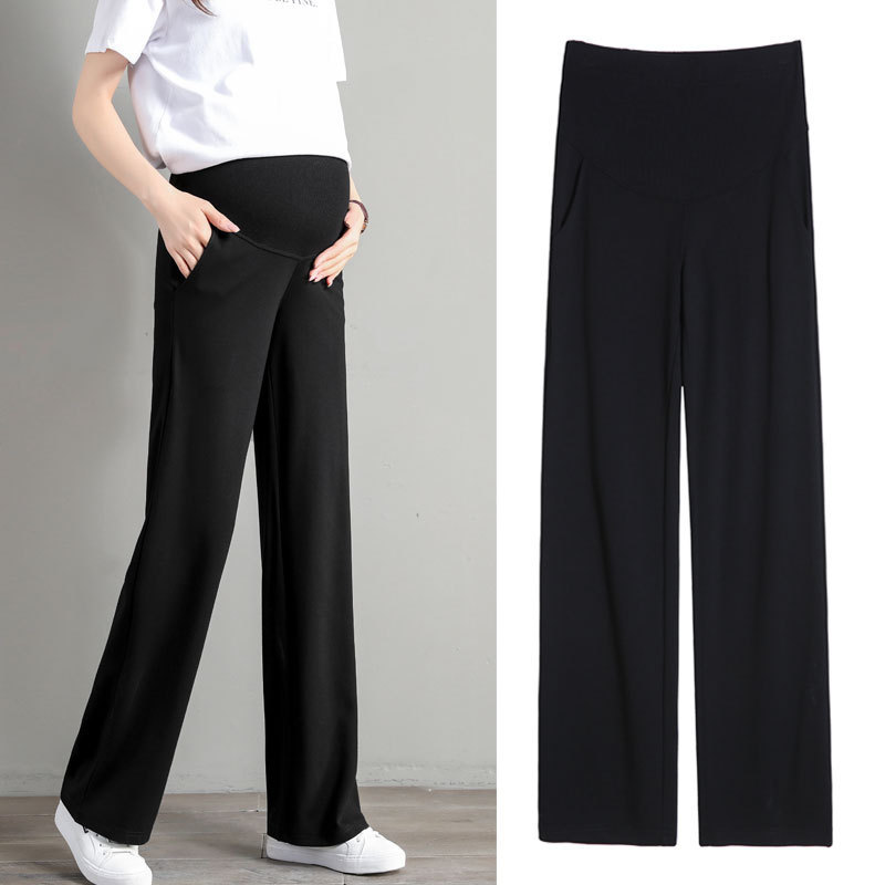 Pregnant Women's Wide-Leg Pants for Spring and Summer Outer Wear, Fashionable Drapey Straight Pants, Loose Sports Leggings, Spring & Fall Large Size