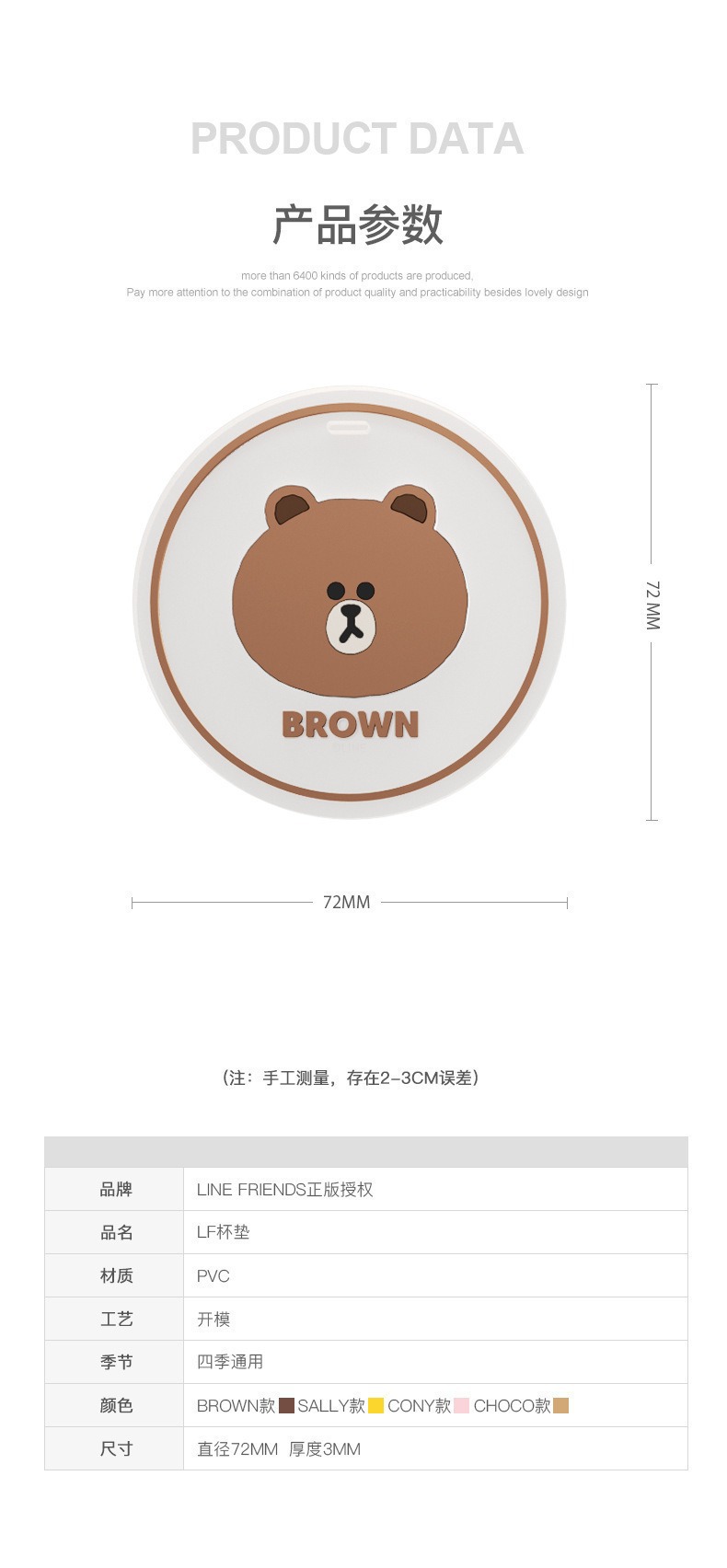 Brown Bear Co-Branded Car Cup Mat, Universal Storage Mat, Car Anti-Slip Mat, Cartoon Decoration for the Car, Car Accessories