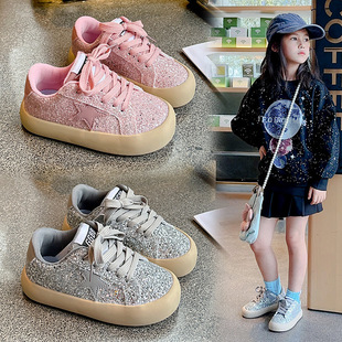 Children's shoes 2024 new bright eyes sparkling dirty shoes breathable non-slip shock absorption girls' board shoes boys sneaker