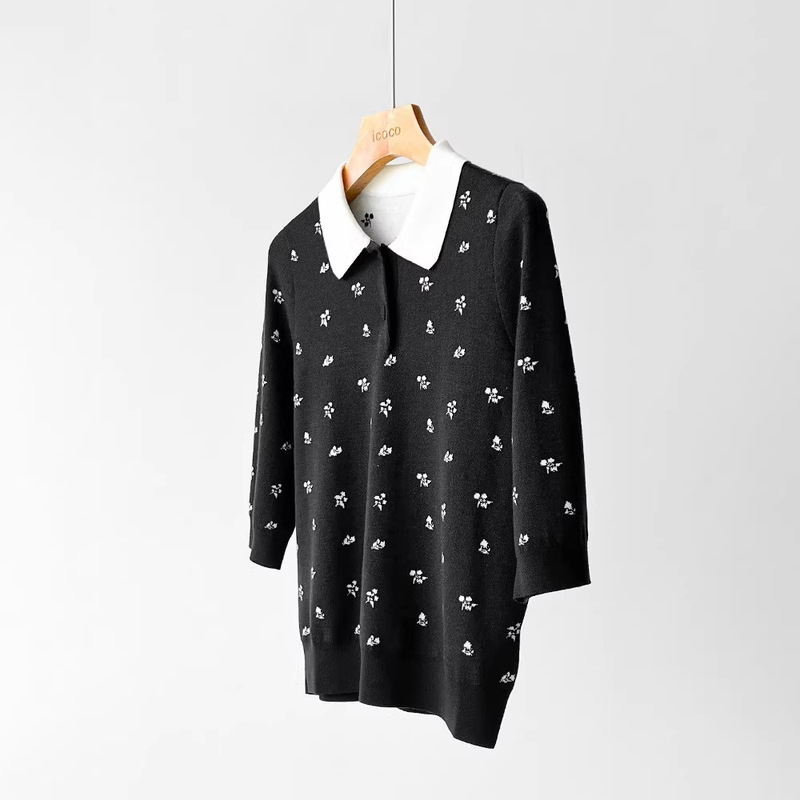 Real Z~Y Material! 2/60 Count Yangzi Yarn Merino Wool Polo Collar Double-Layer Jacquard Knit Cardigan Spring/Summer 042 Real Z~Y Material! 2/60 Count Yangzi Yarn Merino Wool Polo Collar Double-Layer Jacquard Knit Cardigan Spring/Summer 042