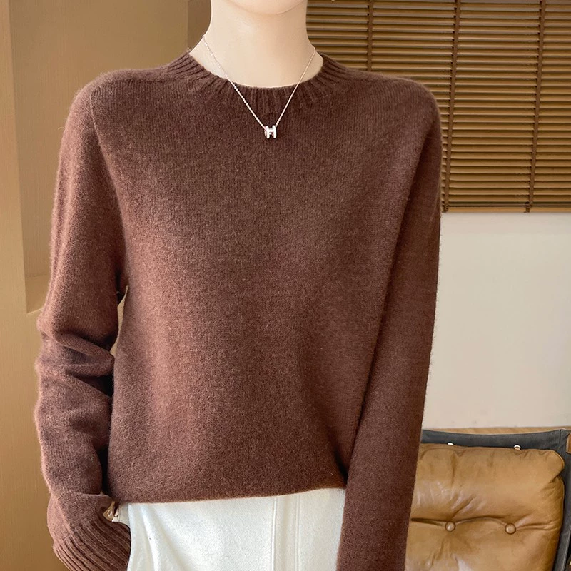 Демисезонный свитер, вязаная шерстяная рубашка с круглым воротом, oversize