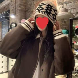 美拉德撞色拼接翻领棒球服外套女春秋韩版穿搭减龄宽松夹克上衣潮