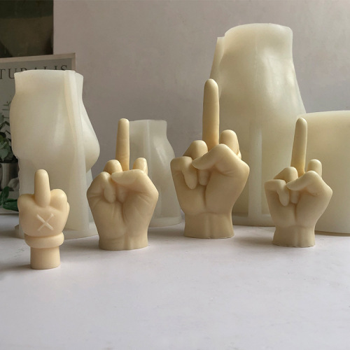 diy creative gesture middle finger aromatherapy candle silicone mold handmade plaster drip ornaments mineral stone mold