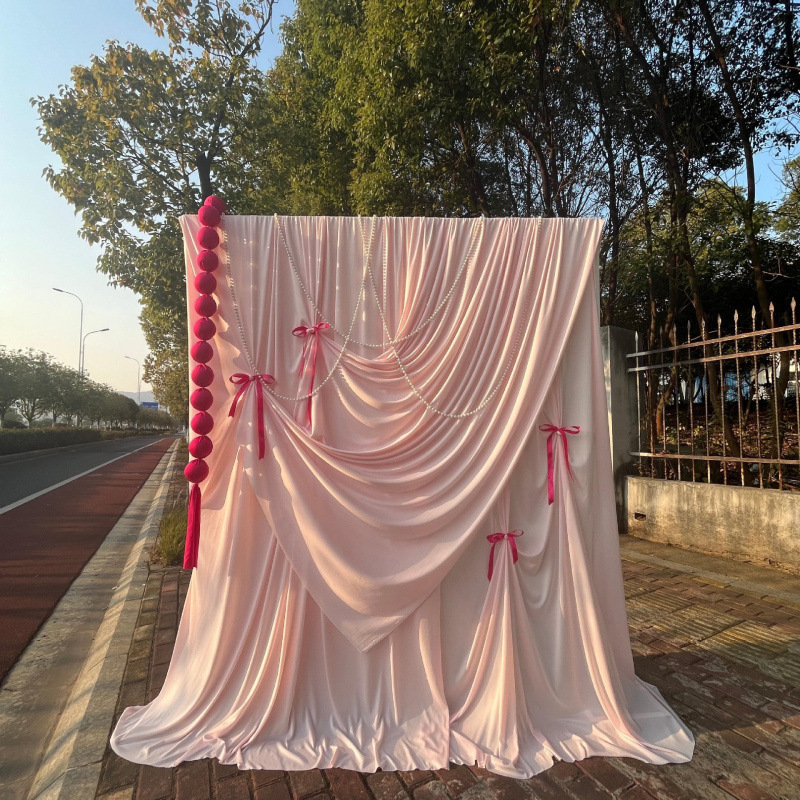 ~香槟牛奶丝婚庆弹力布韩式奶油风吊顶挂布婚礼纱幔背景布装饰布|undefined