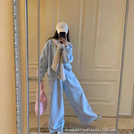 RT小马标韩系慵懒风运动套装女秋冬宽松时尚卫衣阔腿裤休闲两件