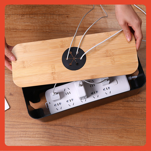 Check mark round hole wire storage box charger power cord hidden phone computer tablet plug strip cord organizer