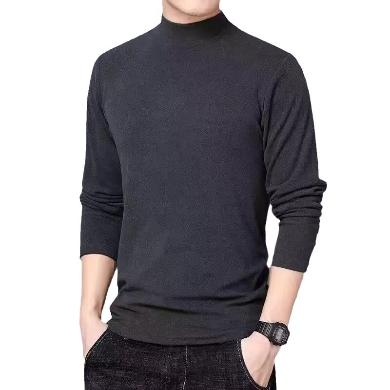 Camisa de invierno de hombre de doble cara de camisa de terciopelo de cuello alto de manga larga delgada con camisa de terciopelo sólido con ropa cálida para hombres