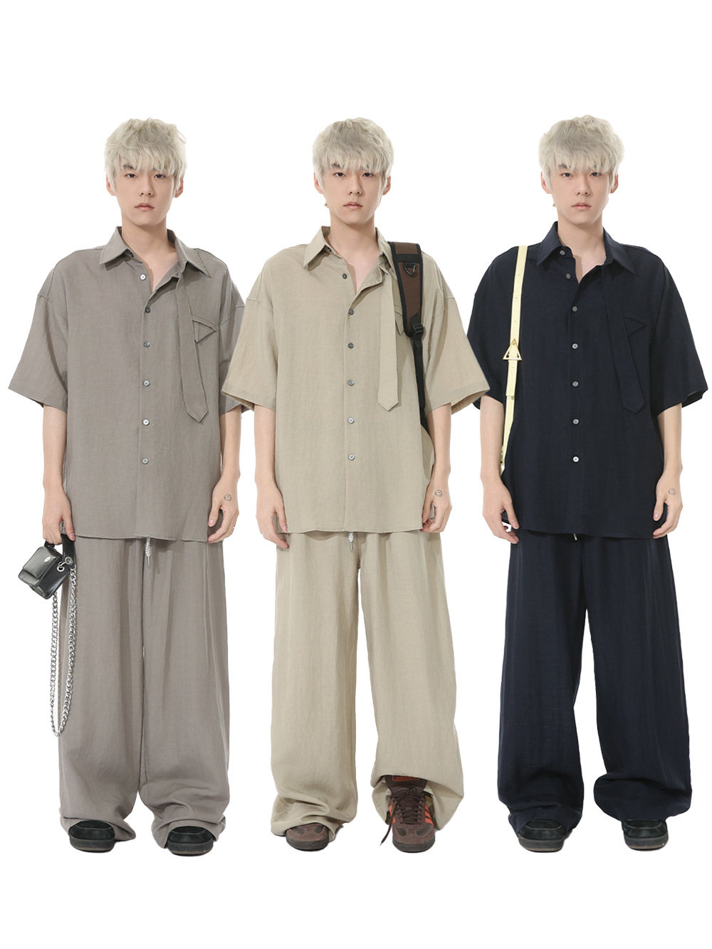 MTLCLOTHES Hombres| Nuevo diseño coreano de corbata de empalme de personalidad alta sensación de color sólido moda de traje casual