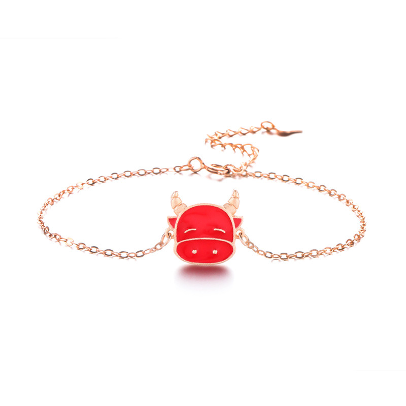 Estilo japonés y coreano s925 plata estilo de moda Nacional año de nacimiento pulsera letras femeninas arrogante Zodiaco vaca pulsera entrega de una pieza
