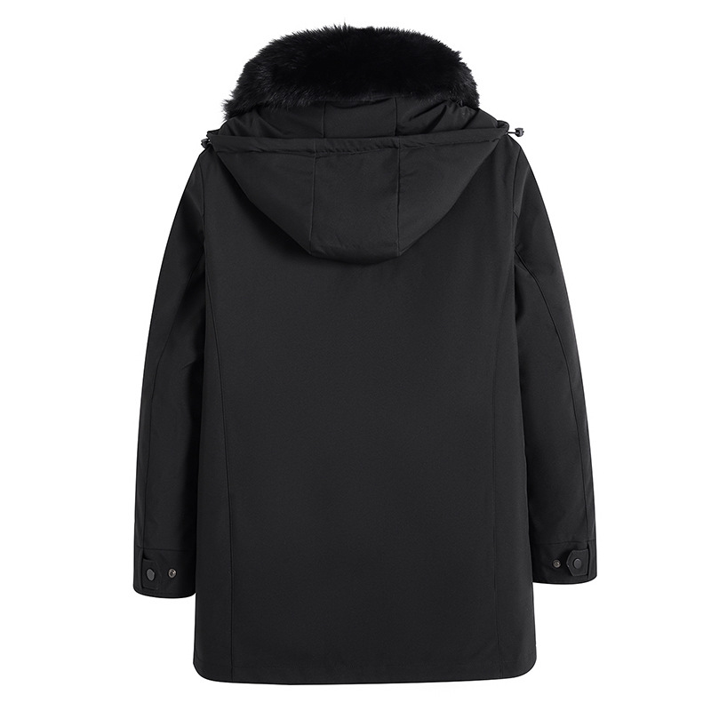 Herrenbekleidung Winter verdickter abnehmbarer Kragen mittleren Alters Winter einfarbig Fleck blau und weiß Ente Seide Baumwolle Reißverschluss lässig Seide Baumwolle Jacke für Männer_voghion.com