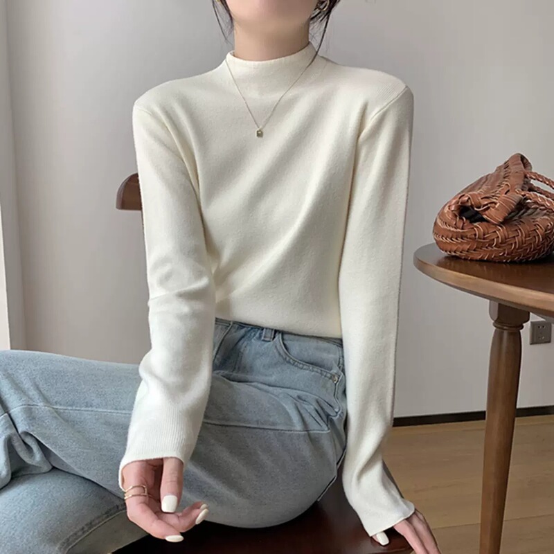 Soft Waxy Half-turtleneck Sweater Inner Base Shirt Early Spring Autumn Winter All-match Slimming Pullover Long-sleeved Knit Top Soft Waxy Half-turtleneck Sweater Inner Base Shirt Early Spring Autumn Winter All-match Slimming Pullover Long-sleeved Knit Top