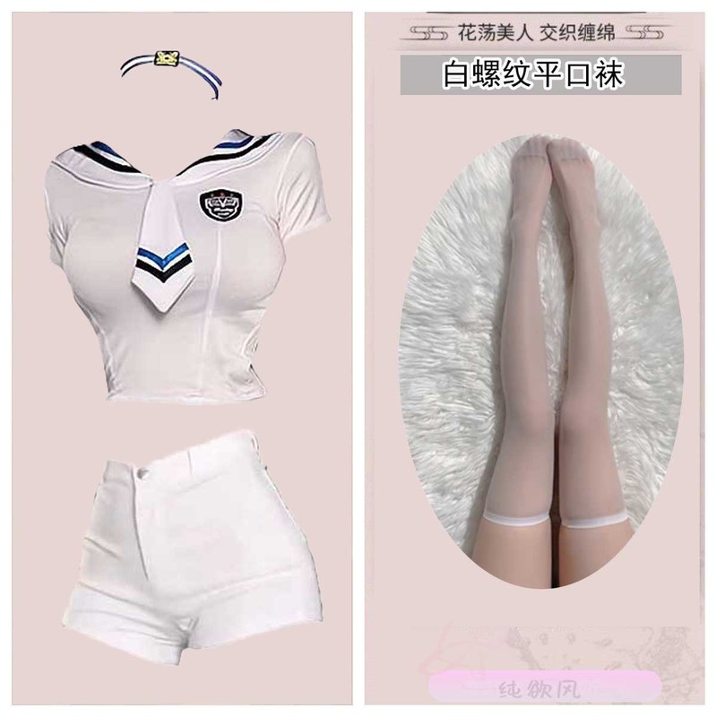 甘くてクールなホットガール日本のネットセレブ衣装セーラー服ネイビーネクタイショートトップ純粋な欲望ジーンズ2点セット|undefined