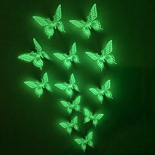 夜光蝴蝶镂空3D墙壁装饰家居客厅喜庆节日立体蝴蝶装饰美化装饰品