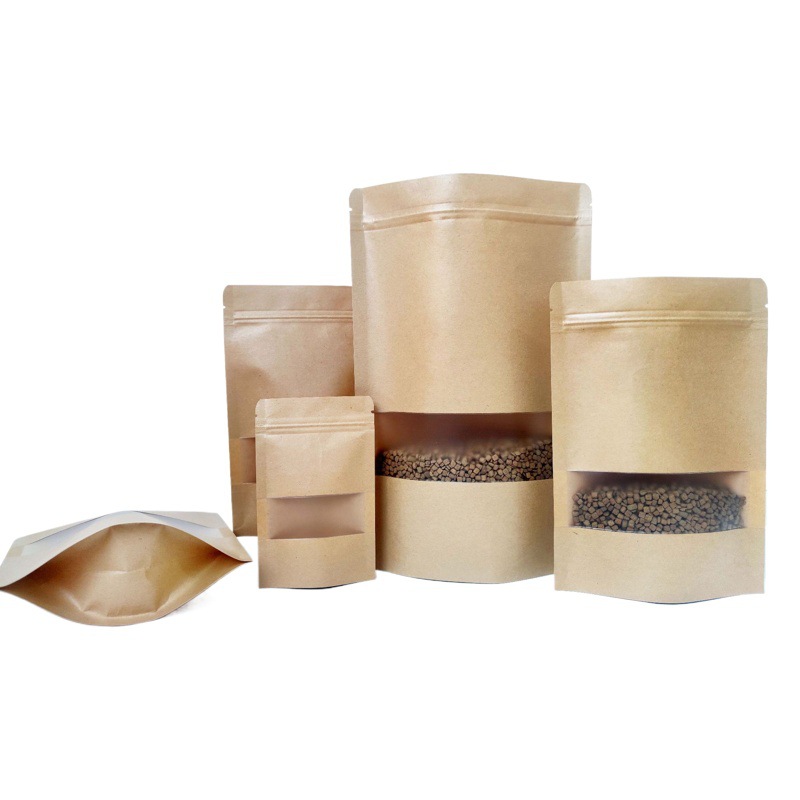 Venta al por mayor ventana bolsa de papel Kraft tuerca snack auto-permanente bolsa sellada de té bolsa de papel Kraft bolsa de embalaje de alimentos