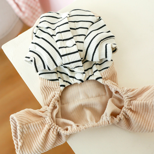 Pet clothes direct from the manufacturer, new fall and winter products for dogs, Teddy four-legged clothes, black and white striped pocketed belt pants