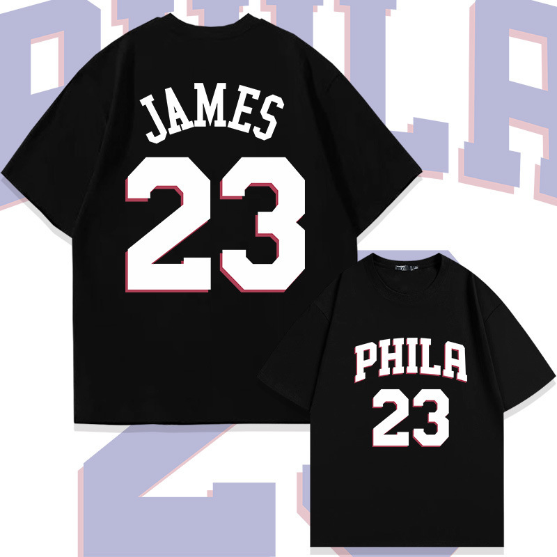 76ers James short-sleeve t-shirt for men, number 23 jersey, 76ers championship basketball LeBron round-neck pure cotton half-sleeve