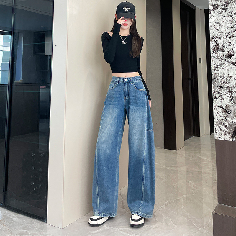Retro recto machete jeans de mujer primavera y otoño 2025 nuevo tamaño grande suelto diseño de cubierta de carne sensación de pantalones de banano