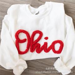 跨境热销多色可选文字字母毛条刺绣衣服一件起订立体刺绣卫衣