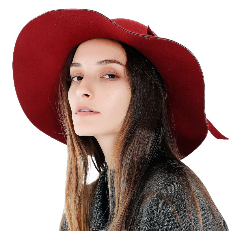 Otoño y el invierno de la moda de Europa y América estilo de la calle de color sólido con cordones de viaje versátil cálido de lana sombrero de ala grande para Las Mujeres Nuevo