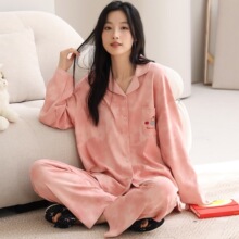 100%全棉7A开衫睡衣女士纯棉秋季新款长袖长裤两件套装全棉家居服