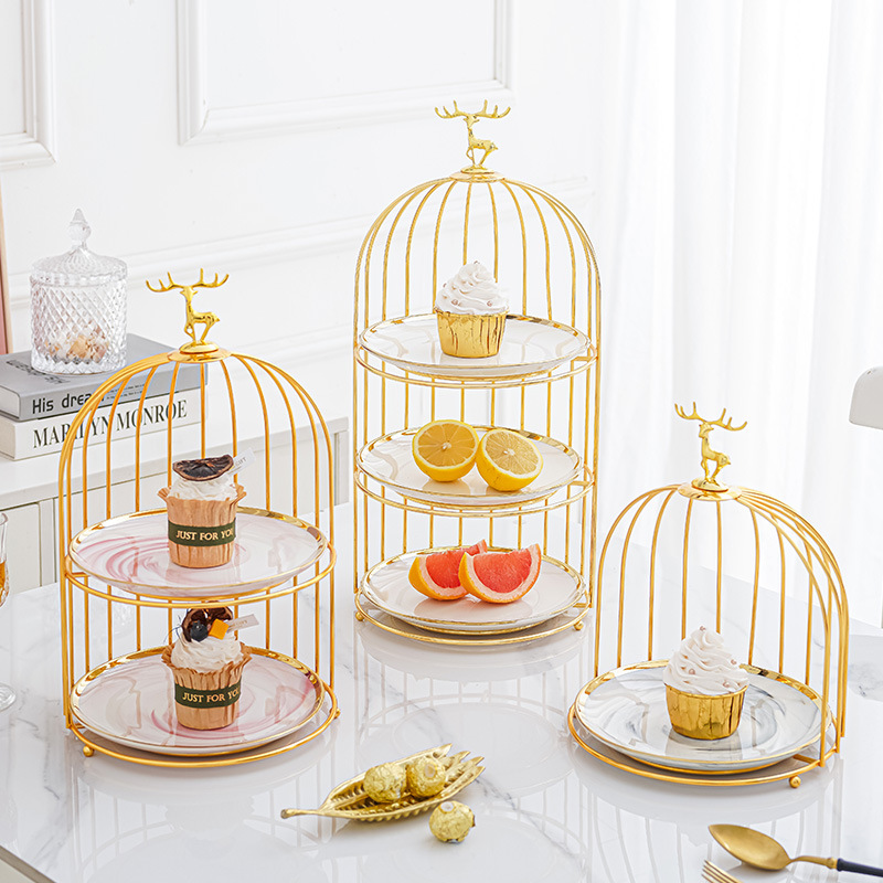 Estilo nórdico cerámica multi-capa plato de fruta sala de estar tarde té postre mesa de postre bandeja de la torta de lujo ligero soporte de exhibición