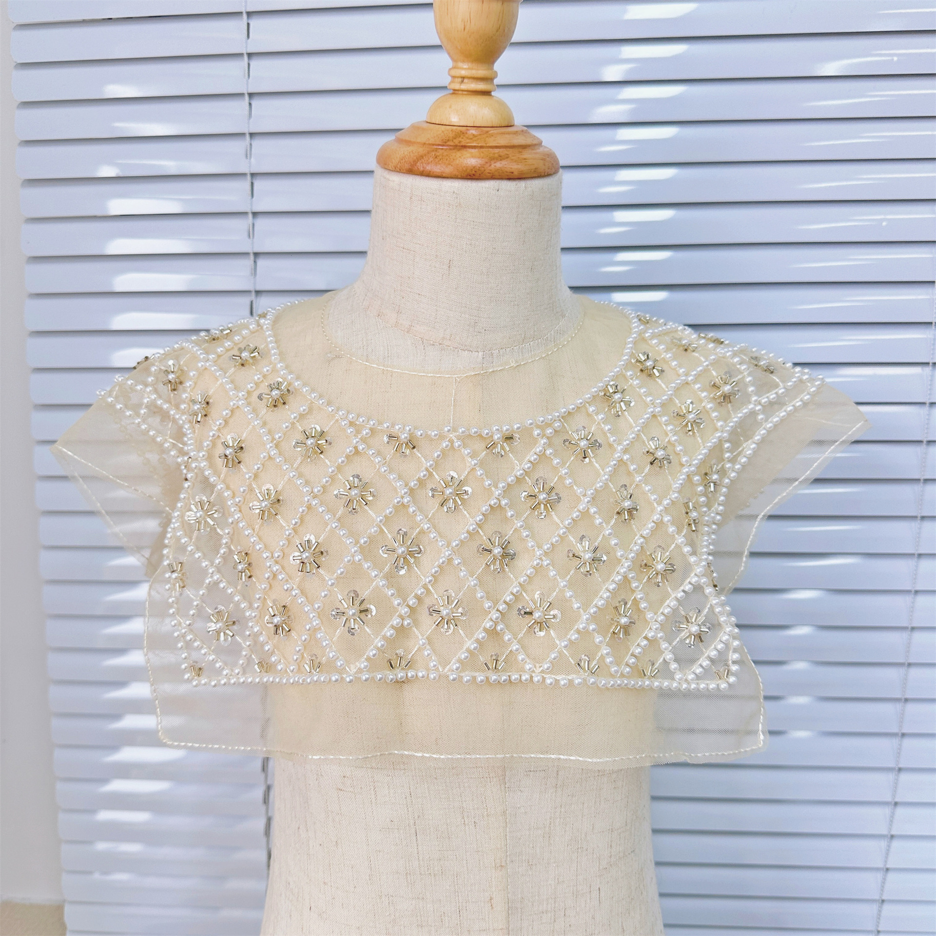 Collar de malla de perlas de clavos vestido de bodas de encaje blusa de cuello redondo delantero y trasero accesorios de rendimiento fábrica directa image 7