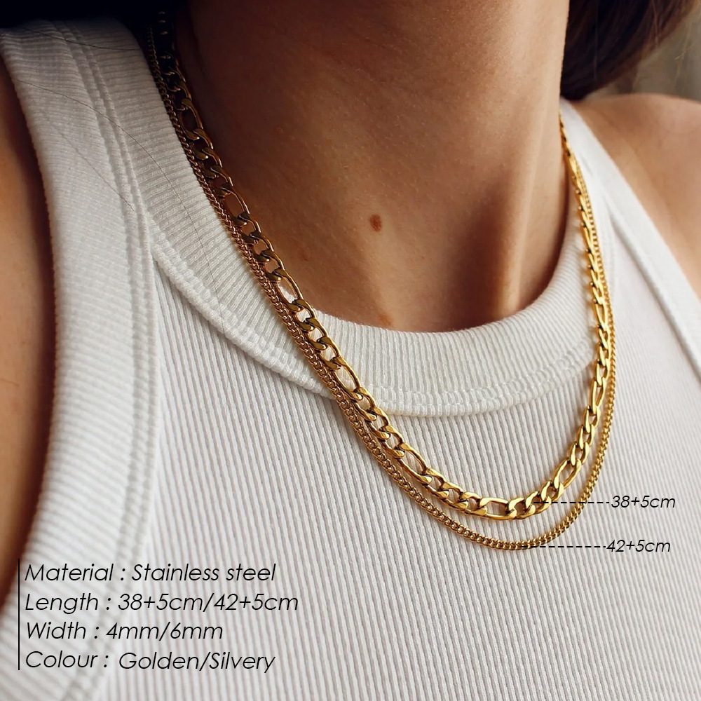 Women's Gender 316 Stainless Steel Geometric Solid Color Basic Simple Style Classic Style Paperclip Chain Snake Chain Double Layer Necklaces Chain Necklace For Women's