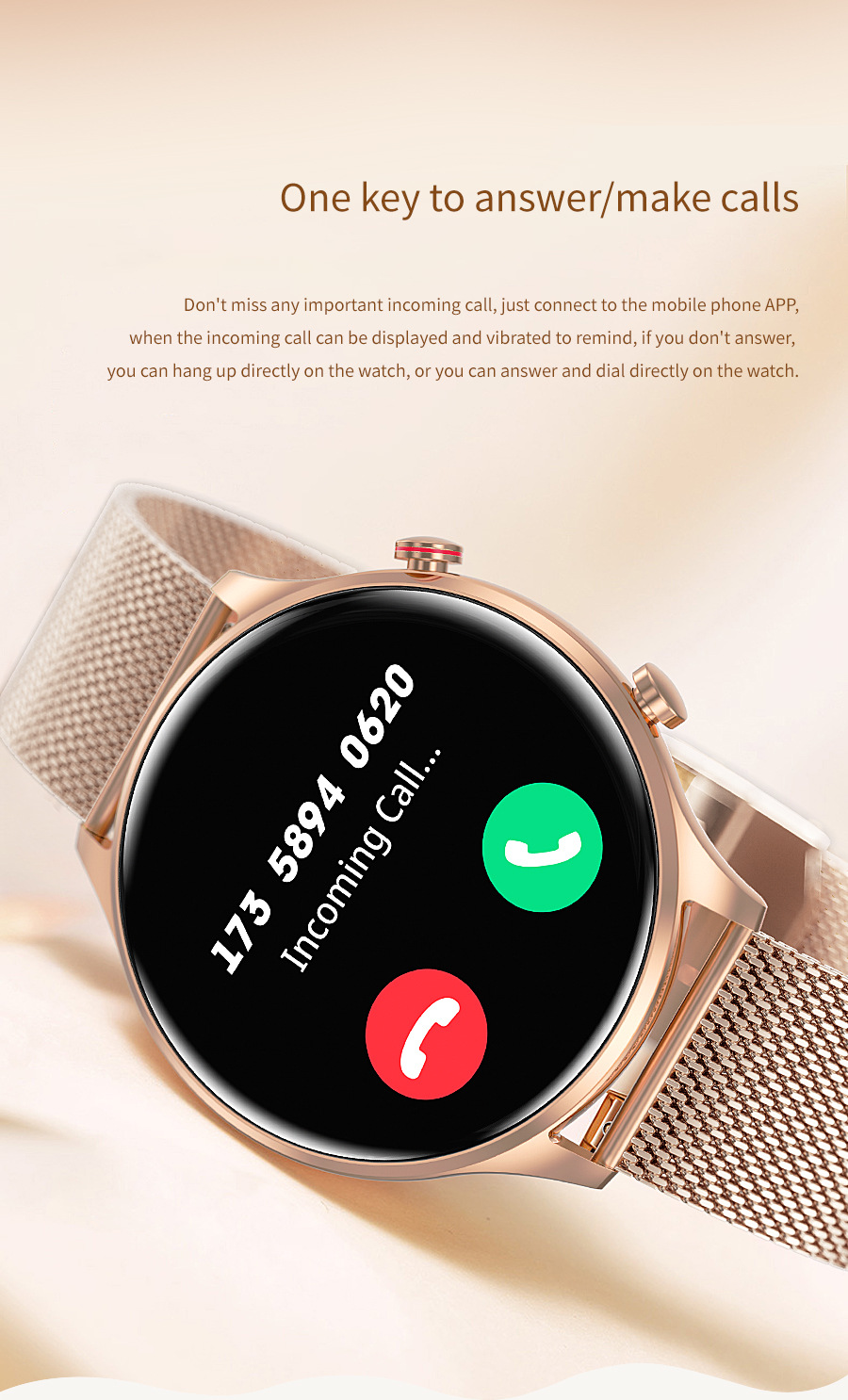Orologio intelligente alla moda per donna Effettua chiamata AK50 Heart_voghion.com