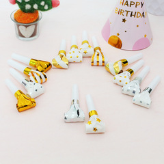 Manufacturer wholesale 6.5 cm hot stamping blow roll golden children's birthday party trumpet toy paper blow dragon whistle