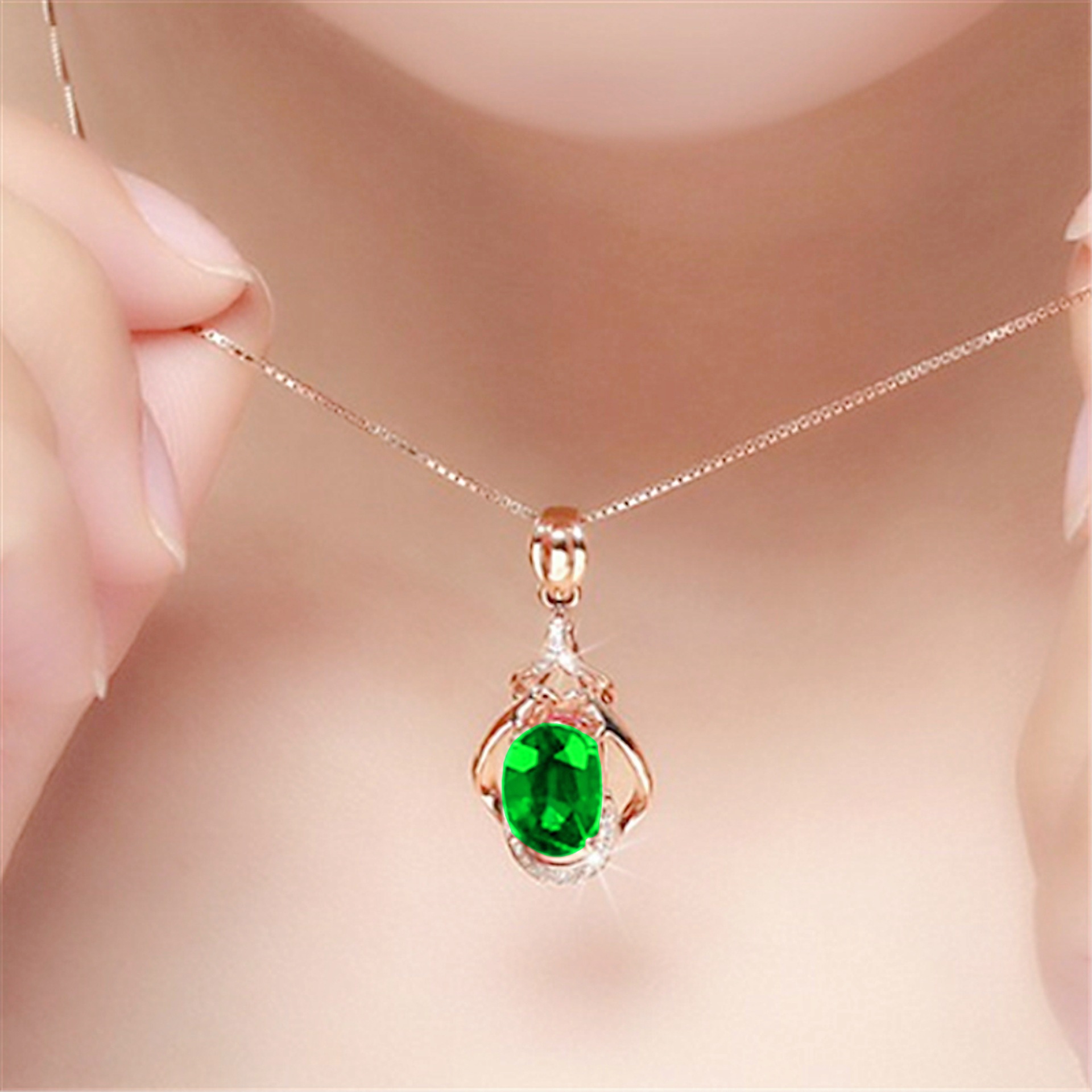TIKTOK 라이브 비둘기 달걀 모양의 TOURMALINE 펜던트 다이아몬드 펜던트 목걸이 18K 보석 드롭 펜던트 도금