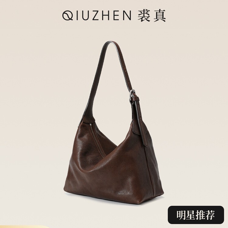 QiuZhen Vegetable-Tanned Cowhide Classic Hobo Bag - Versatile Casual Shoulder & Crossbody Commuter Dumpling Bag For Women - Thumbnail 2