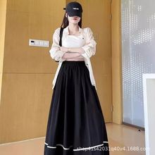 简约休闲灰色阔腿裤裙2025薄款夏季新款宽松显瘦设计裙裤大码