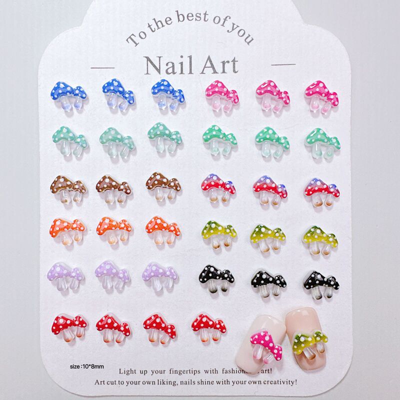 Cross-border popular colorful polka dot mushroom nail art accessories resin DIY phone case hair clip wearable nail small accessories set Cross-border popular colorful polka dot mushroom nail art accessories resin DIY phone case hair clip wearable nail small accessories set