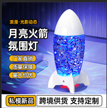 跨境新款浪漫火箭氛围灯卧室台灯创意LED流星投影小夜灯礼品摆件