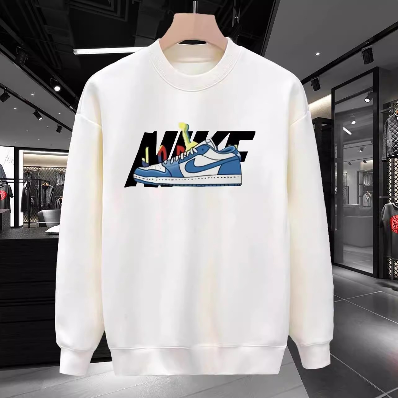 外贸出口商场专柜剪标潮牌卫衣秋冬新款印花长袖男女宽松加绒外套