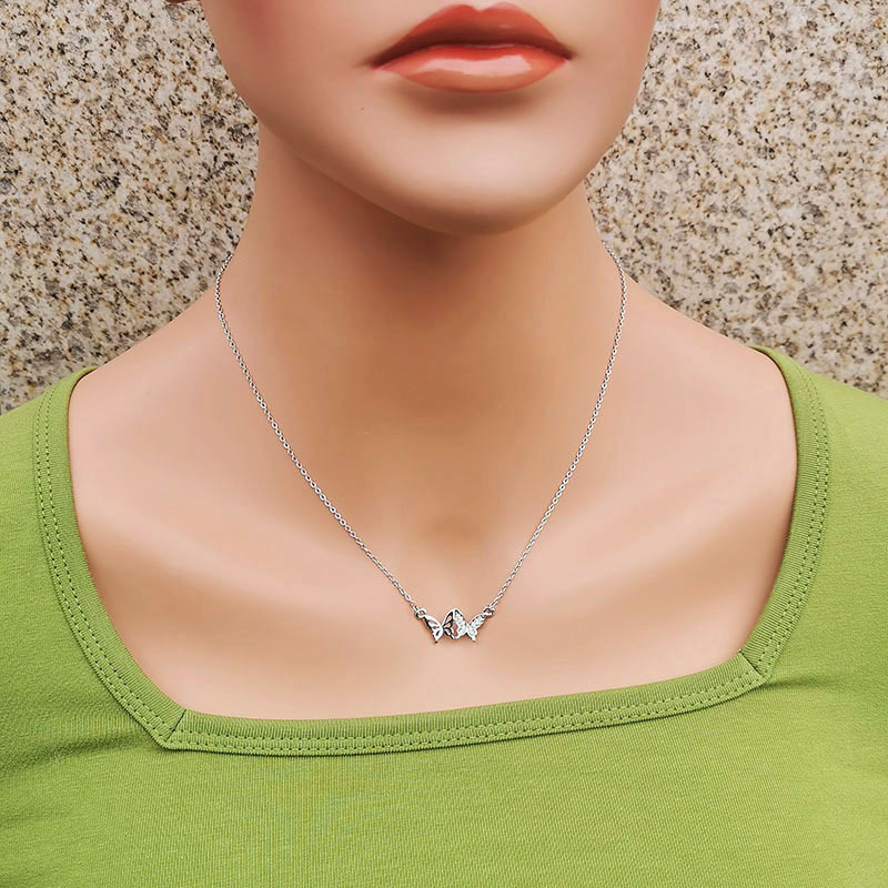 Simple Style Butterfly Titanium Steel Inlay Rhinestones Pendant Necklace 1 Piece